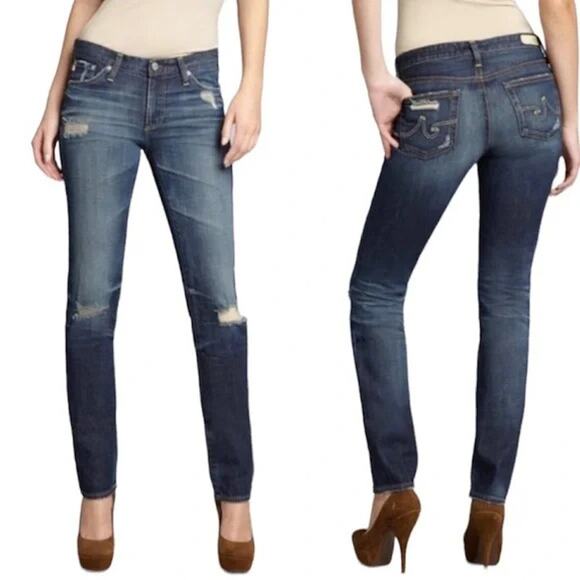 Adriano Goldschmied AG Premiere Skinny Straight Jeans Distressed Ripped Size 25 - Picture 1 of 12
